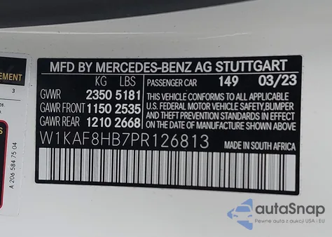 2023 Mercedes-Benz Amg C 43 4Matic из США, поврежденный, VIN W1KAF8HB7PR126813